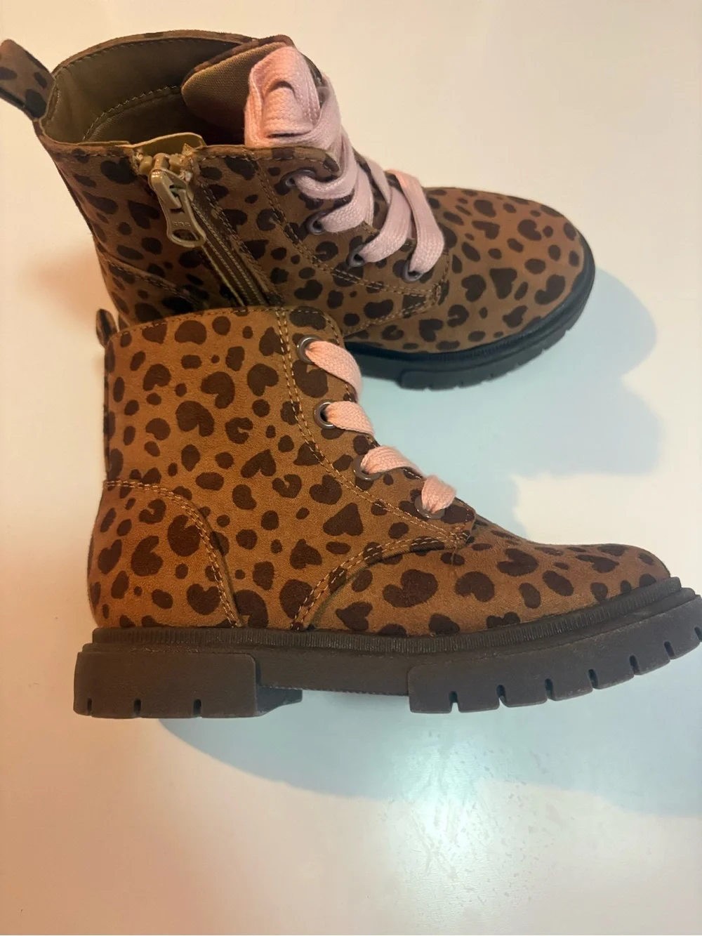 Cat & Jack Amaya Toddler Girls Leopard Heart Print Combat Boots Size 10C